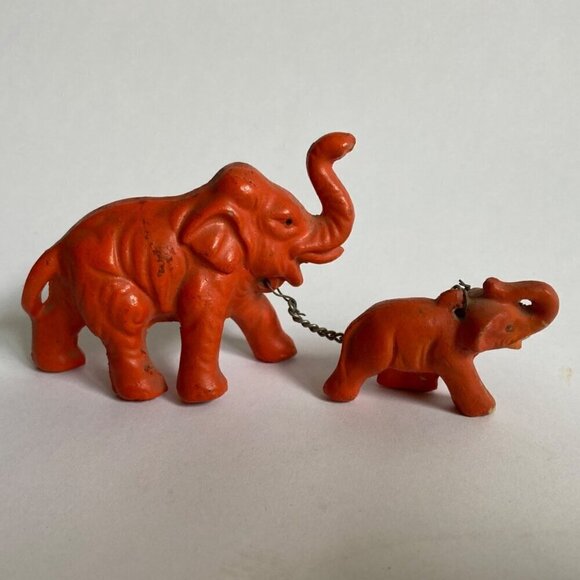 Orange Elephants Baby & Momma Mom Chained Japan Vintage - Picture 1 of 8